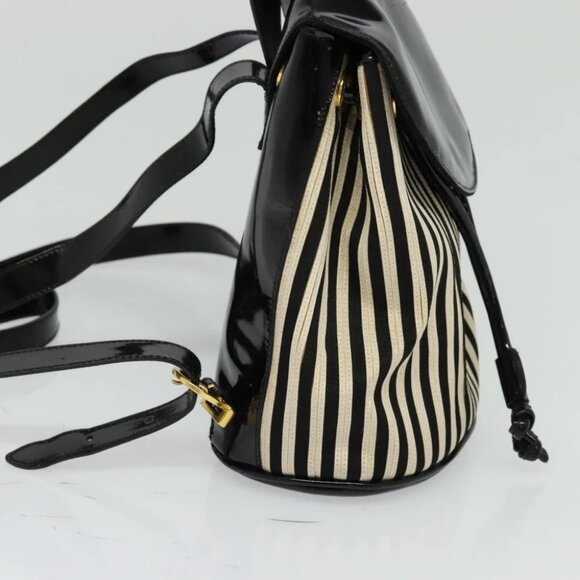 Salvatore Ferragamo Backpack Patent Canvas Black Gold Auth BA3113 main image 6
